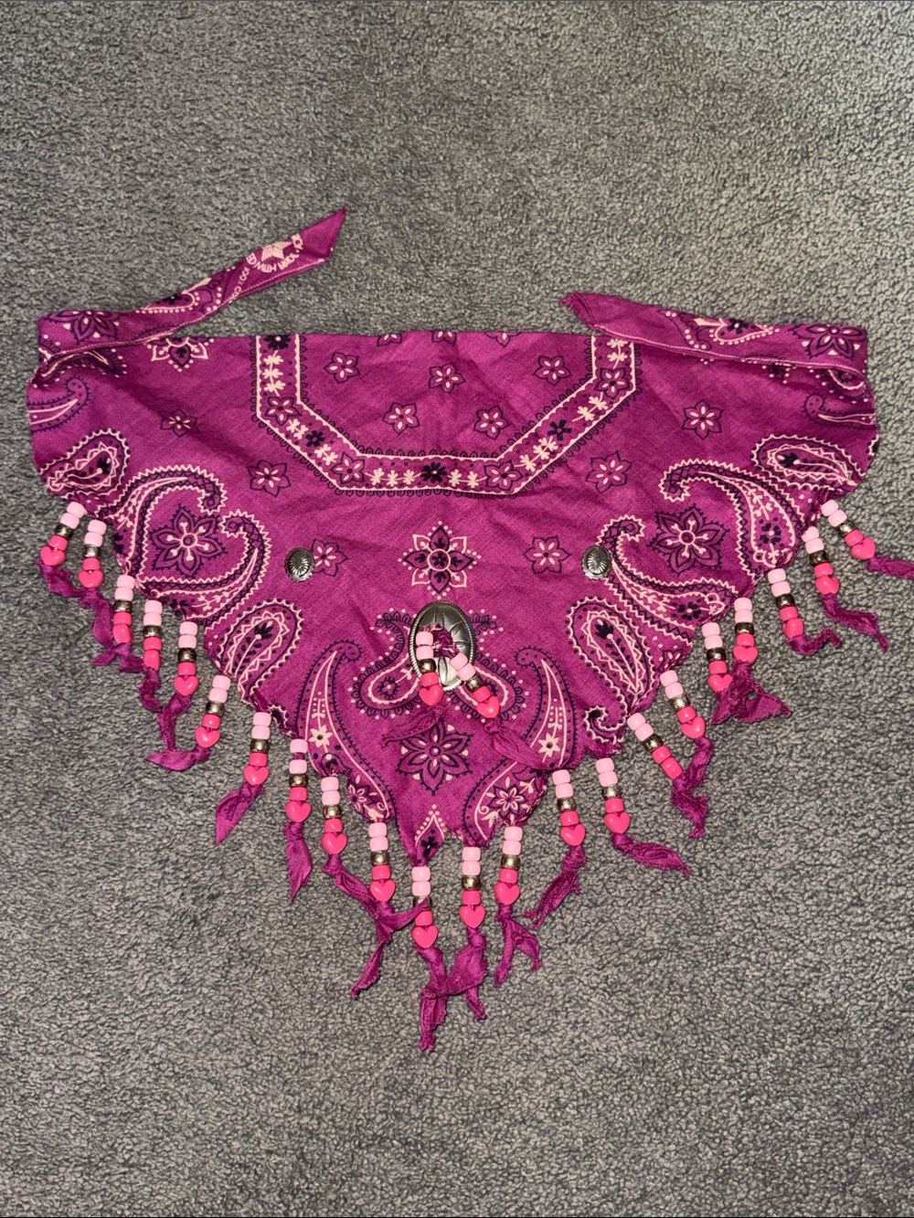 Paisley Triangle Bandana Scarf Beaded Fringe Boho Western Country. ~ 18”x14”